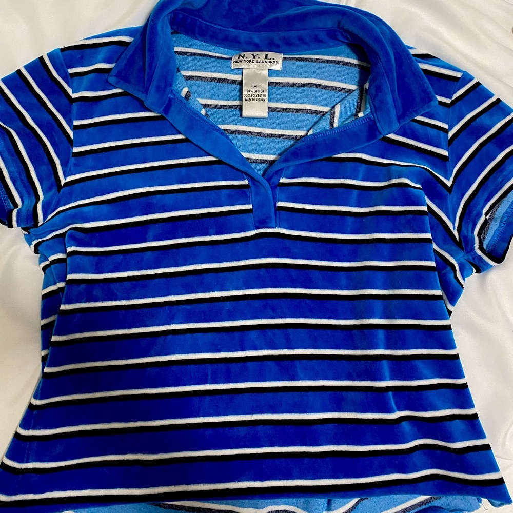 Striped Terry Cloth Comfortable T-shirt